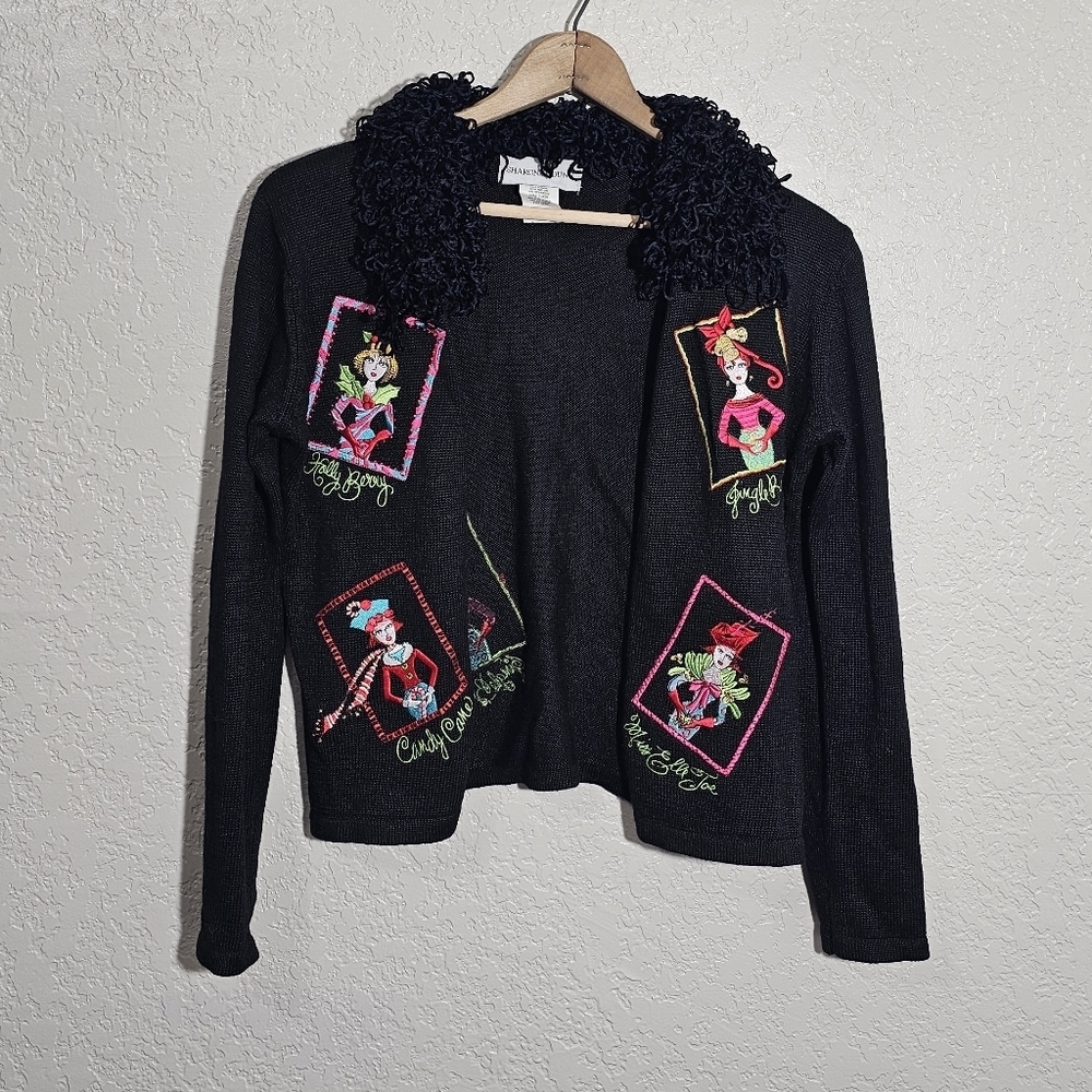 Sharon Young Embroidered Christmas/Holiday Pun Cardigan